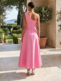 Jersey A-Line One Shoulder Formal Dresses with 3D Flowers