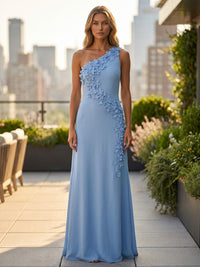 Jersey A-Line One Shoulder Formal Dresses with 3D Flowers