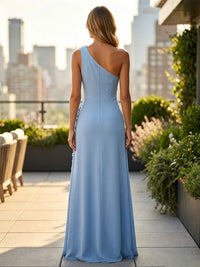 Jersey A-Line One Shoulder Formal Dresses with 3D Flowers