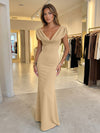 Jersey Mermaid V Neck Formal Dresses with Caps