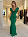Jersey Mermaid V Neck Formal Dresses with Caps