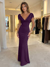 Jersey Mermaid V Neck Formal Dresses with Caps