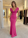 Jersey Mermaid V Neck Formal Dresses with Caps