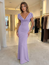 Jersey Mermaid V Neck Formal Dresses with Caps