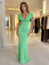 Jersey Mermaid V Neck Formal Dresses with Caps