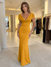 Jersey Mermaid V Neck Formal Dresses with Caps