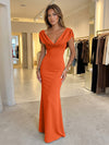 Jersey Mermaid V Neck Formal Dresses with Caps
