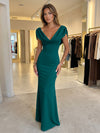 Jersey Mermaid V Neck Formal Dresses with Caps