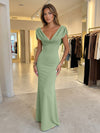 Jersey Mermaid V Neck Formal Dresses with Caps