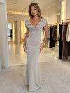 Jersey Mermaid V Neck Formal Dresses with Caps