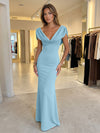 Jersey Mermaid V Neck Formal Dresses with Caps