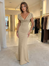 Jersey Mermaid V Neck Formal Dresses with Caps