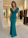 Jersey Mermaid V Neck Formal Dresses with Caps