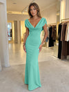 Jersey Mermaid V Neck Formal Dresses with Caps