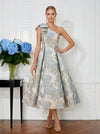 A-Line One Shoulder Jacquard Cocktail Dresses with Bow