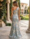 Jacquard Mermaid One Shoulder Pleated Formal Dresses