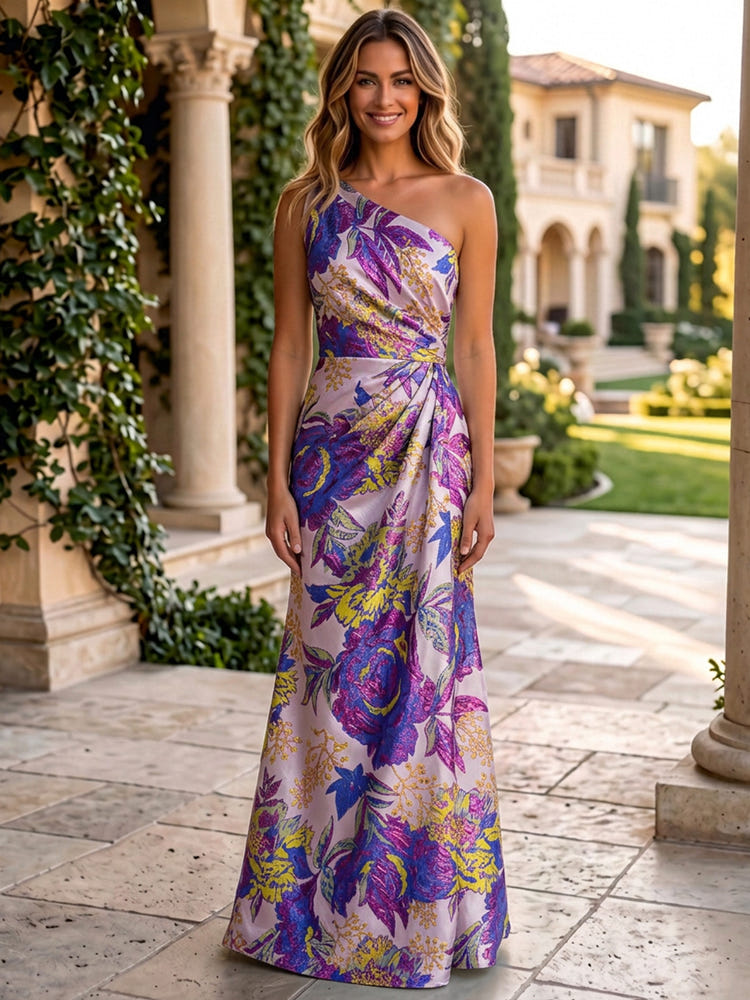 Jacquard Mermaid One Shoulder Pleated Formal Dresses