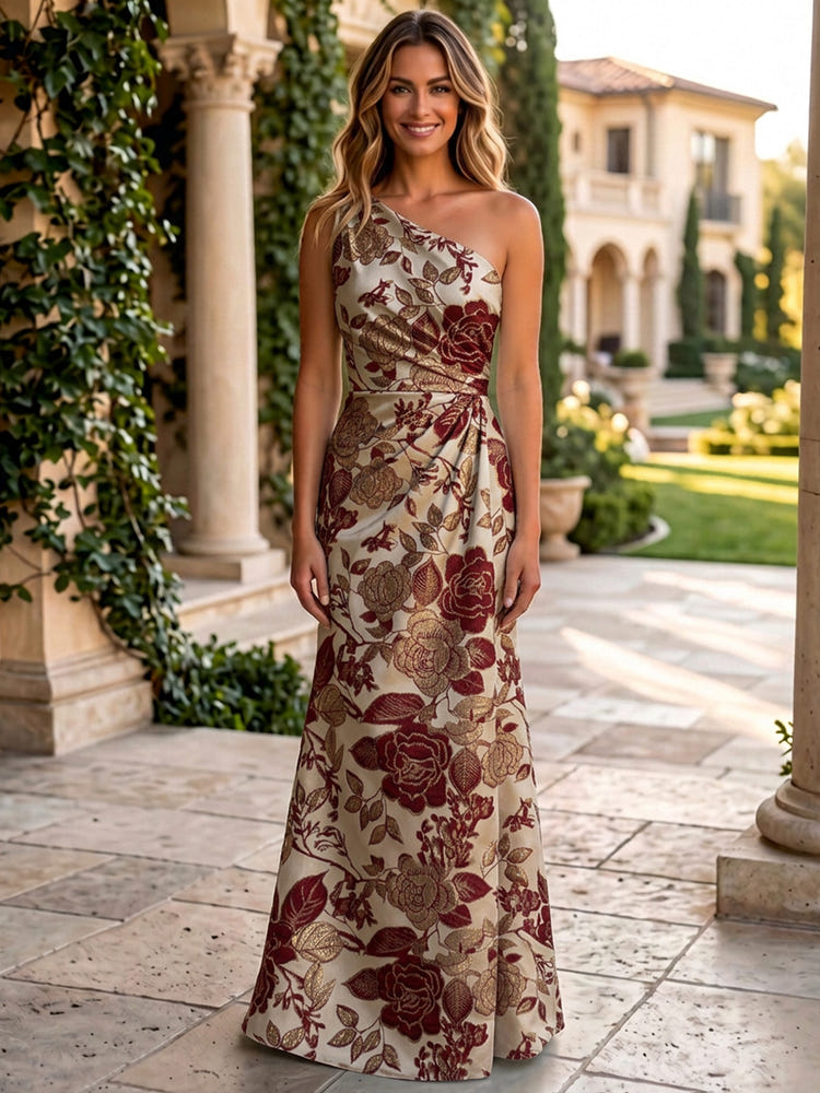 Jacquard Mermaid One Shoulder Pleated Formal Dresses