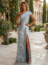 Jacquard Sheath One Shoulder Formal Dresses with Side Slit