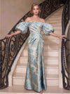 Jacquard Sheath Off the Shoulder Formal Dresses with Side Slit