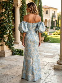 Jacquard Sheath Off the Shoulder Formal Dresses with Side Slit