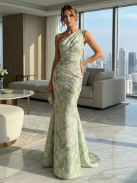 Jacquard Mermaid One Shoulder Pleated Formal Dresses