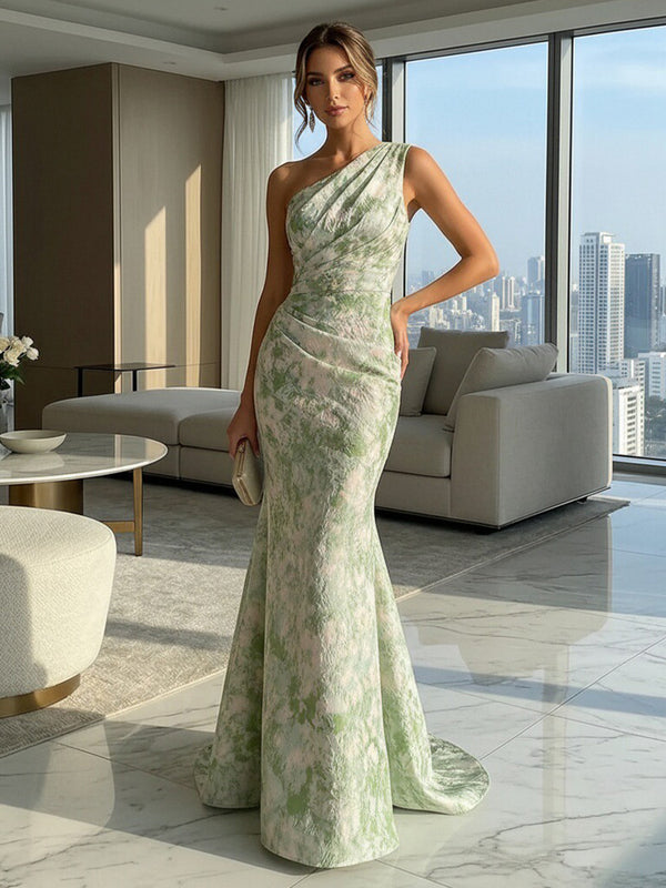 Jacquard Mermaid One Shoulder Pleated Formal Dresses