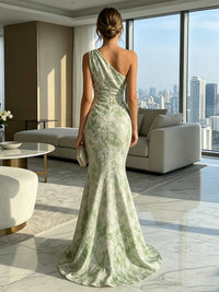 Jacquard Mermaid One Shoulder Pleated Formal Dresses