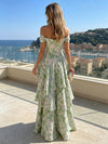 Jacquard A-Line Off the Shoulder Tiered Formal Dresses