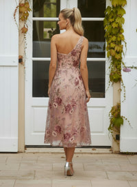 Tulle A-Line One Shoulder Formal Dresses with Floral Embroidery