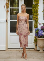Tulle Sheath Strapless Cocktail Dresses with Floral Embroidery