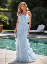 Chiffon Mermaid Strapless Formal Dresses with Ruffles