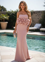 Jersey Mermaid Strapless Formal Dresses with 3D Flowers