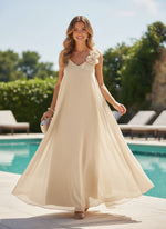 Chiffon A-Line V Neck Formal Dresses with 3D Flowers