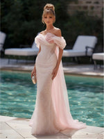 Organza Mermaid Off the Shoulder Beaded Formal Dresses