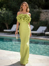 Satin Sheath Strapless Formal Dresses with Ruffles