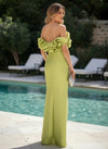 Satin Sheath Strapless Formal Dresses with Ruffles