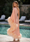 Satin Sheath One Shoulder Formal Dresses with Feathers