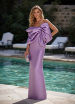 Satin Sheath Strapless Formal Dresses with Ruffles