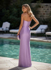 Satin Sheath Strapless Formal Dresses with Ruffles