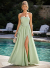 Chiffon A-Line Strapless Formal Dresses with Side Slit