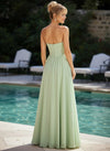 Chiffon A-Line Strapless Formal Dresses with Side Slit