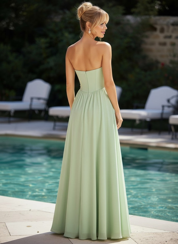 Chiffon A-Line Strapless Formal Dresses with Side Slit