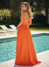 Satin Mermaid Strapless Formal Dresses with 3D Flowers