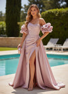 Satin A-Line Strapless Pleated Formal Dresses