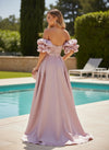 Satin A-Line Strapless Pleated Formal Dresses
