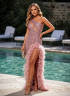 Sequin Mermaid One Shoulder Formal Dresses with Feathers