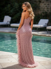 Sequin Mermaid One Shoulder Formal Dresses with Feathers