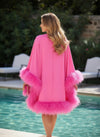 Satin A-Line Crew Neck Formal Dresses with Feathers