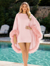 Satin A-Line Crew Neck Formal Tent/ Trapeze Dresses with Feathers